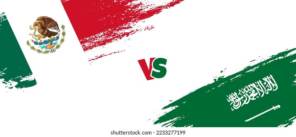 Creative Mexico vs Saudi Arabien bürsten Flaggen-Illustrationen. Zwei Länderflaggen im Stile eines künstlerischen Pinsels, Hintergrund