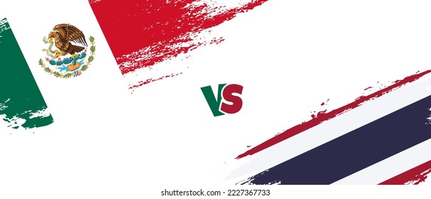Creative Mexico vs Thailand brush flag illustration. Artistic brush style two country flags relationship background