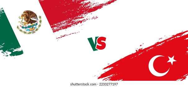 Creative Mexiko vs Turkey bürsten Flaggen-Illustration. Zwei Länderflaggen im Stile eines künstlerischen Pinsels, Hintergrund