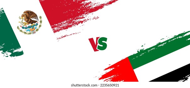Creative Mexico vs United Arab Emirates brush flag illustration. Artistic brush style two country flags relationship background