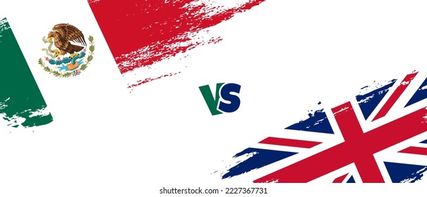 Creative Mexico vs United Kingdom brush flag illustration. Artistic brush style two country flags relationship background