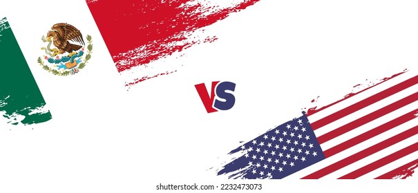 Creative Mexico vs United States of America brush flag illustration. Artistic brush style two country flags relationship background
