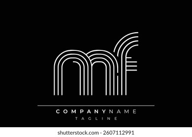 Creative MF lines letter logo design. A simplistic and elegant abstract logo design with linear patterns and initials, suitable for contemporary branding.