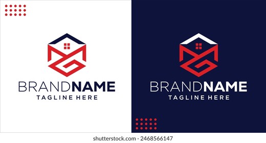 Creative MG Home logo with hexagon shape, design inspiration, illustration, vector
