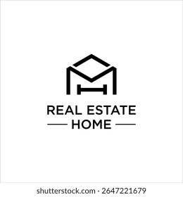 Logotipo creativo de la letra de MH que presenta el icono casero Abstractas y el concepto geométrico de la fuente para la identidad de la compañía residencial o la ilustración Corporativa de la Plantilla de la marca inmobiliaria

