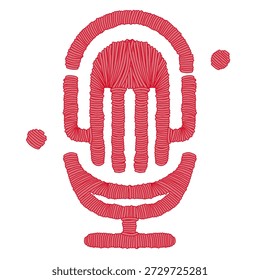 Ilustración creativa del icono del micrófono diseñada con una textura roja del bordado del hilo o del hilo