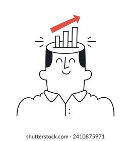 Creative Mind Boost: A Man with Growth Graph in Brain! Doodle style with an editable stroke.