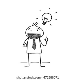 Creative Mind Business Doodle. Ein handgezeichnetes Vektordoodle eines Strichmänners mit brillanter Idee.