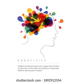 Creative mind concept illustration with colorful mind brain in head profile