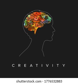 Creative mind concept illustration - head with colorful brain