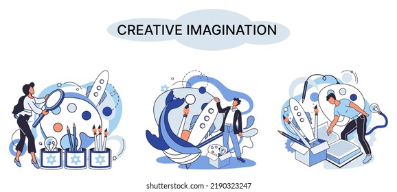 Creative mind, imagination or brainstorm or originative idea concept. Creative imagination. Phantasy space and creativity. Phantasy flow and creativity metaphor, fantasies in mind. Vision
