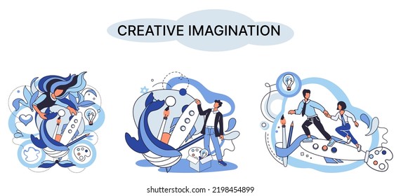 La mente creativa, la imaginación o la lluvia de ideas o el concepto de la idea original. Imaginación creativa. El espacio de fantasía y la creatividad. Flujo de fantasía y metáfora de creatividad, fantasías en mente. Desarrollo de visión