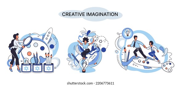 Creative mind, imagination or brainstorm or originative idea concept. Creative imagination. Phantasy space and creativity. Phantasy flow and creativity metaphor, fantasies in mind. Vision development