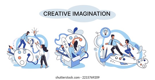 Creative mind, imagination or brainstorm or originative idea concept. Creative imagination. Phantasy space and creativity. Phantasy flow and creativity metaphor, fantasies in mind. Vision development