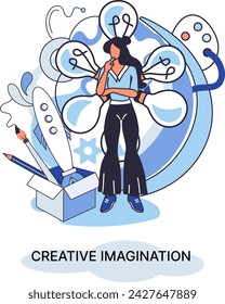 Creative mind, imagination or brainstorm or originative idea concept. Creative imagination. Phantasy space and creativity. Phantasy flow and creativity metaphor, fantasies in mind. Vision development
