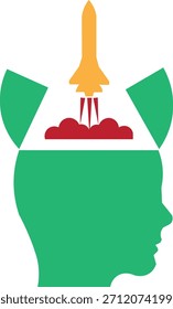 mente creativa, concepto de innovación, icono de imaginación, lanzamiento de cohete, idea startup, símbolo de motivación, proceso de pensamiento, pensamiento creativo, icono de lluvia de ideas, concepto de inspiración, idea de inicio, innovación