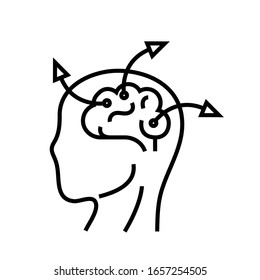 Icono de línea de mente creativa, signo de concepto, ilustración de vector de contorno, símbolo lineal.