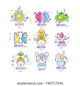 Creative Mind Original Logo Design, Creation And Idea Elements Colorful Vector Illustrations