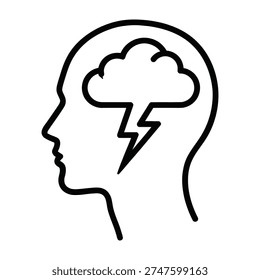 Creative mind silhouette illustration featuring a brain with a lightning bolt symbolizing innovation and inspiration for business presentations and motivational content