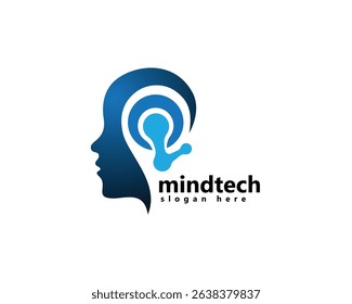 creative mind tech and robotic logo head with atom ,logo design template