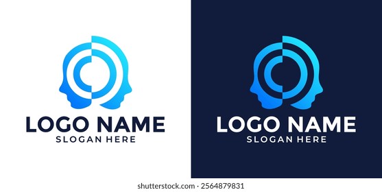 Creative Mind vector Logo illustration design. Abstract Technology Circle Combined with Face Silhouette. Can be Used for Business, Technology, and Enterprise Brands.