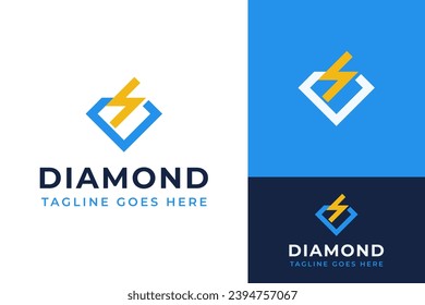 Creative Mineral Gem Stone Diamond and Thunder Energy Logo Design Branding Template