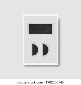 Kreativer minimaler Druck der 50er Jahre.  Dunkle, monochrome Formgebung für Wanddekoration und Plakat. Aquarellmalerei mit geometrischen Formen