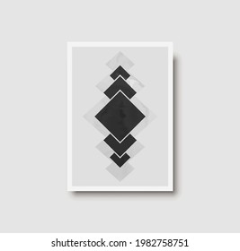 Imagen de arte de pared de los 50 con un mínimo creativo.  Composición de forma oscura monocroma para la decoración de la pared y el afiche. Pintura acuarela de formas geométricas