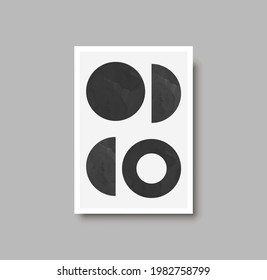 Creative minimal 50s wall art print.  Dark monochrome shape composition for wall decoration and poster. Watercolor painting with geometric shapes