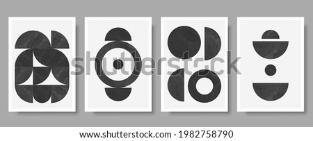 Creative minimal 50s wall art print.  Dark monochrome shape composition for wall decoration and poster. Watercolor painting with geometric shapes