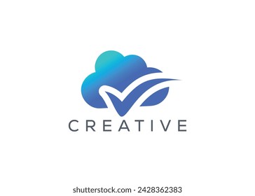 Plantilla de vector de logotipo de la nube de marca de verificación abstracta creativa y mínima. Marca de graduación moderna abstracta Cloud logo