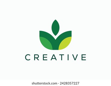 Plantilla de vector de logotipo de hoja abstracta creativa y mínima. Logotipo de hoja verde