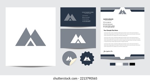 Creative minimal abstract logo design. Complete branding logo template with business card, letterhead, stickers, and color scheme