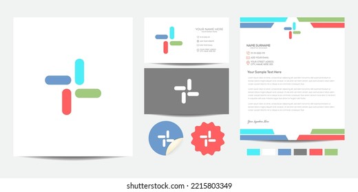 Creative minimal abstract logo design. Complete branding logo template with business card, letterhead, stickers, and color scheme