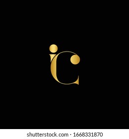 Creative and Minimal Black Gold color IC or CI initial logo