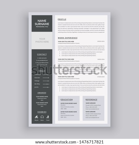 Creative Minimal Clean CV / resume Template for job applications - Flat style vector illustration