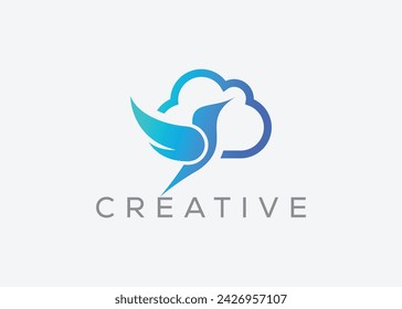 Creative and minimal Cloud bird vector logo design template. Dove Flying and cloud logo. Cloud Pigeon vector