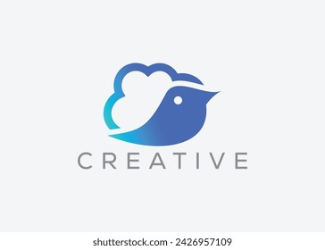 Creative and minimal Cloud bird vector logo design template. Dove Flying and cloud logo. Cloud Pigeon vector