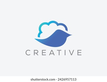 Creative and minimal Cloud bird vector logo design template. Dove Flying and cloud logo. Cloud Pigeon vector