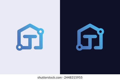 Plantilla de Vector creativa y minimalista con logotipo de la letra T home. Logo de la casa T moderna