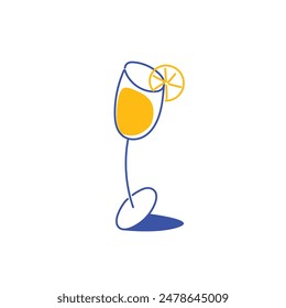 Diseño minimalista creativo. Vidrio de contorno con decoración de cóctel y cítricos aislado sobre fondo blanco. Concepto de bebida, fiesta, celebración, alcohol. Ilustración vectorial de arte lineal.