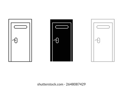 Modelo de vetor de logotipo de porta criativo e mínimo. Conjunto de ícone de porta. porta de entrada fechada ícone vetor. Pictograma de portas isolado em fundo branco. ícone da porta ilustração vetorial. Arquivo Eps 129.