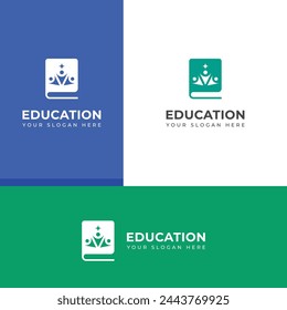 Creativo Educación mínima, Collage, Aprendizaje, Lectura, Plantilla de diseño de logotipo de la universidad.