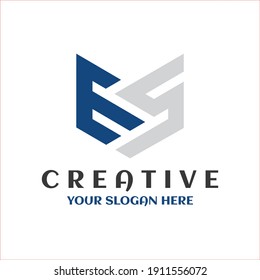 Creative minimale ES-Logo im sechseckigen Stil