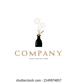 elemento de logotipo de flor y botella mínimo creativo