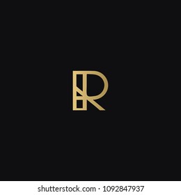 Creative minimal geometric pattern R business brands black and golden color initial based letter icon logo.