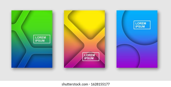Creative minimal geometric vector illustration, backgrounds set for business brochure cover, list, page, book, card, banner, sheet, a4, annual album, art template design.