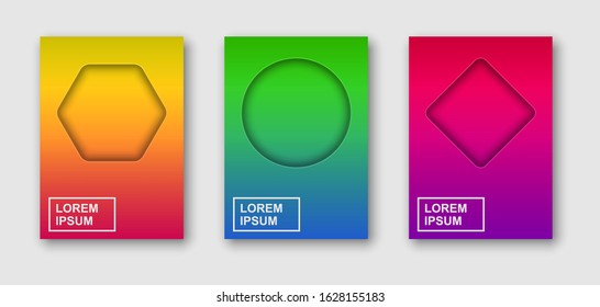 Creative minimal geometric vector illustration, backgrounds set for business brochure cover, list, page, book, card, banner, sheet, a4, annual album, art template design.