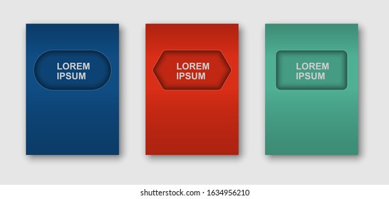 Creative minimal geometric vector illustration, backgrounds set for business brochure cover, list, page, book, card, banner, sheet, a4, annual album, art template design.