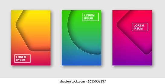 Creative minimal geometric vector illustration, backgrounds set for business brochure cover, list, page, book, card, banner, sheet, a4, annual album, art template design.